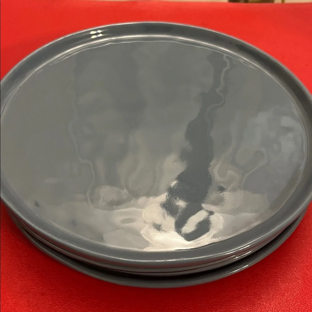 Crate & Barrel 8.6” Mercer Salad Plates Set of 2 Denim Blue Hammered Texture